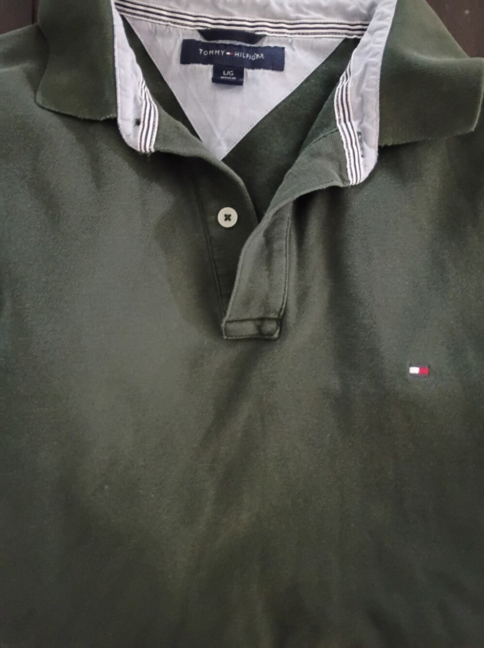Tommy Hilfiger Olive Green Polo Shirt-Jacket with Flag Logo